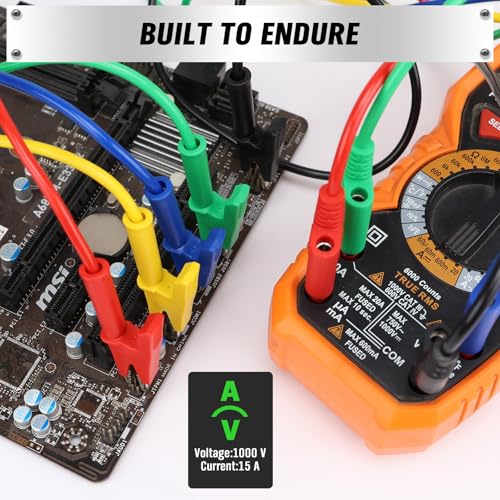 Image of SWANLAKE 5-Piece Banana Plug to Alligator Clip Test Leads, 1000V 15A 3.5ft /1M Multimeter Electrical Alligator Clips, Flexible Copper Cable Banana Plug, Electrical Wires with Gator Clips