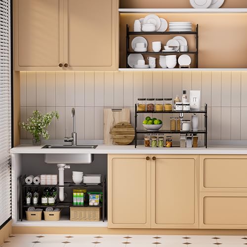 Under Sink Organizer and Storage 16.5"-30.7" Expandable Length, Adjustable Height Under Sink Shelf 2 Tier with 11" Removable ABS Panels & Metal Frame for Bathroom Kitchen Pantry Cabitnet Pot and Pan - Image 3