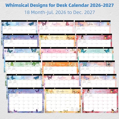 Image of ZTX Desk Calendar 2026-2027,17 inchx12 inch Jul.2026-Dec.2027 Butterfly