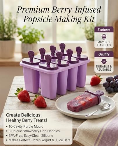 Image of BPA Free Ice Lolly and Kulfi Maker Set of 8 Reusable Popsicle Moulds Food Grade Plastic Ice Cream Popsicle Maker for Home Kitchen Multicolor (Purple)