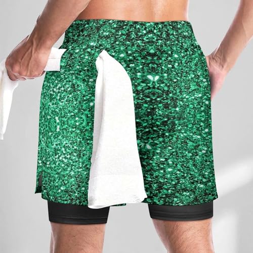 Beautiful Emerald Green Glitter Sparkles Beach Shorts for Men Swim Trunks Quick Dry Swim Shorts with Compression Liner Pocket3