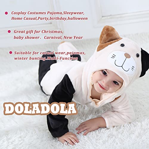 Doladola Dziecko Zimowy Romper Z Kapturem Flanelowy Kombinezon Dziecięcy Kostium Cosplay Halloween (Ciemnoszary kot, 4-5 lat)