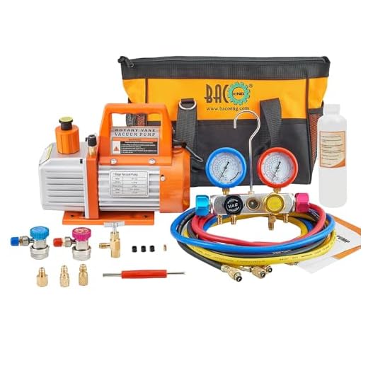 BACOENG Professional Vacuum Pump & Manifold Gauge Set - HVAC A/C Refrigeration Kit - Diagnostic R12 R22 R134a R410A - w/Case