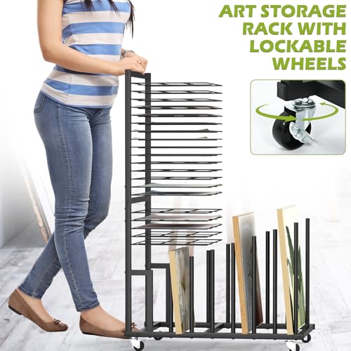 Image of mopam Art Drying Rack Paint Drying Rack with 20 Removable Shelves and 8 Canvas Columns Metal Art Storage Rack with Lockable Wheels for Classroom, Art Studios and Schools 38.2x25.6x15.8 in