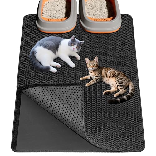 Ycozy Grand Tapis Litière Chat 90 x 60 cm Extra Grand Tapis de Toilette pour Chat Bac à Litiere Conception en Nid D'abeille Double Couche EVA, Antidérapant...