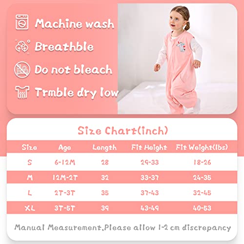 Image of WONDAY Toddler Sleep Sack with Feet, 0.5 Tog Sleeping Sacks for Walking with Legs 12-18 Months 2T 3T 4T 5T (Pink, 2-3T)