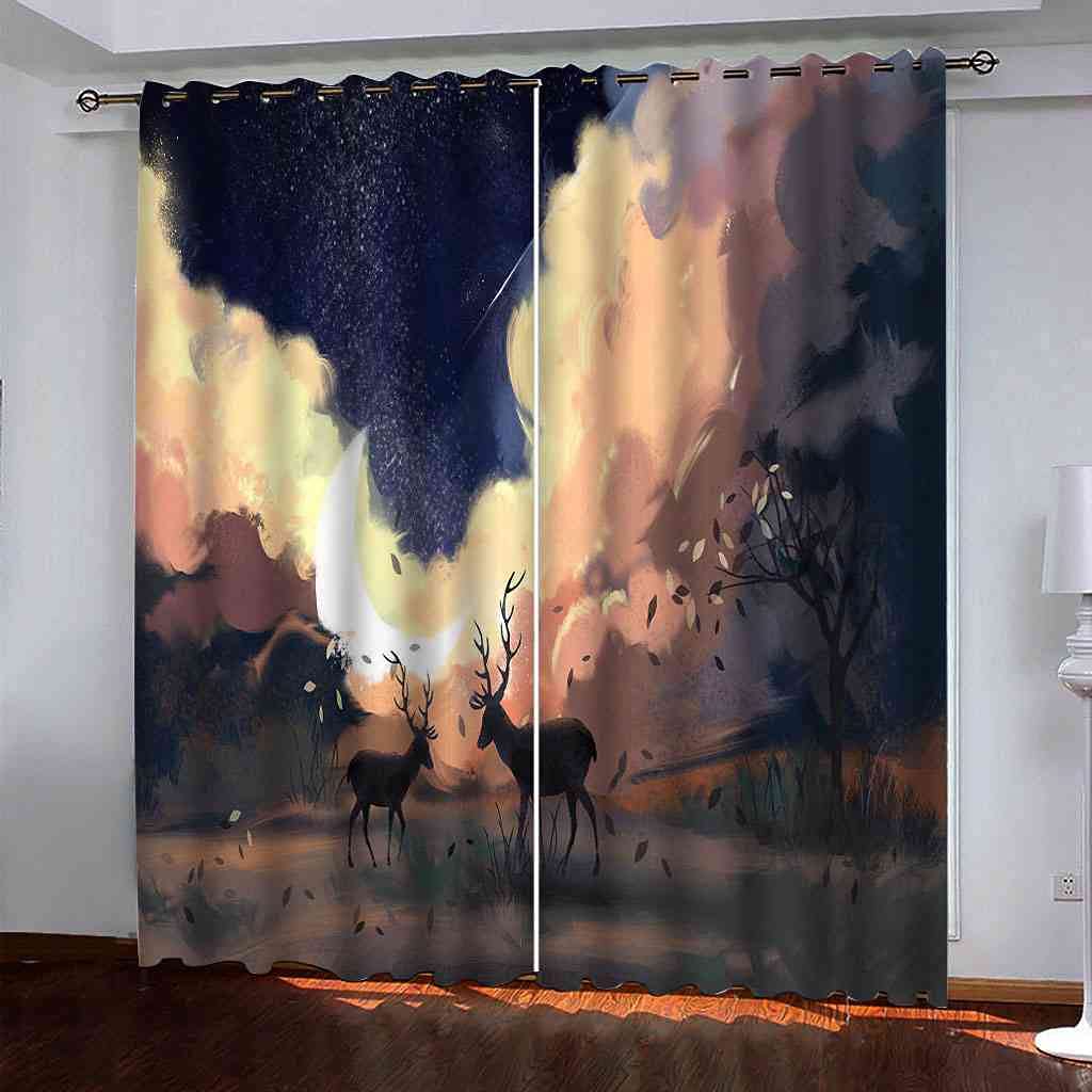 Rideau occultant deux élans 200x160 cm pour salon d'enfants