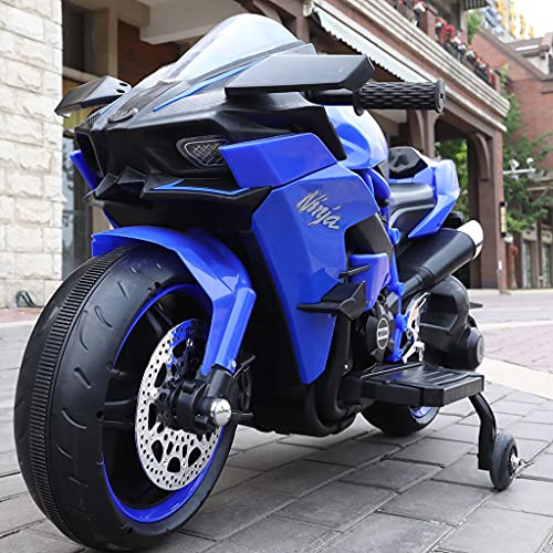 Kids Electric Ride on Motorcycle, Children\'s Day Gift, Riding Car Vehicle Toys for Boys Girls, 12V 7A Battery Charger Rechargeable Motor Bikes with Flashing Wheels (Blue) - Thumbnail 6