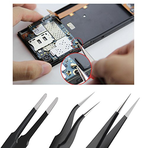 PIXNOR Precision Tweezers Set - 10 PCS ESD Tweezer Set, Anti-Static Stainless Steel Tweezers Kit Curved Tweezers for Craft, Jewelry, Electronics, Laboratory Work - Thumbnail 6