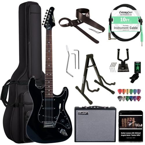 Sawtooth Black ES Series Electric Guitar w/Black Pickguard - Includes: Accessories, Amp & Gig Bag
