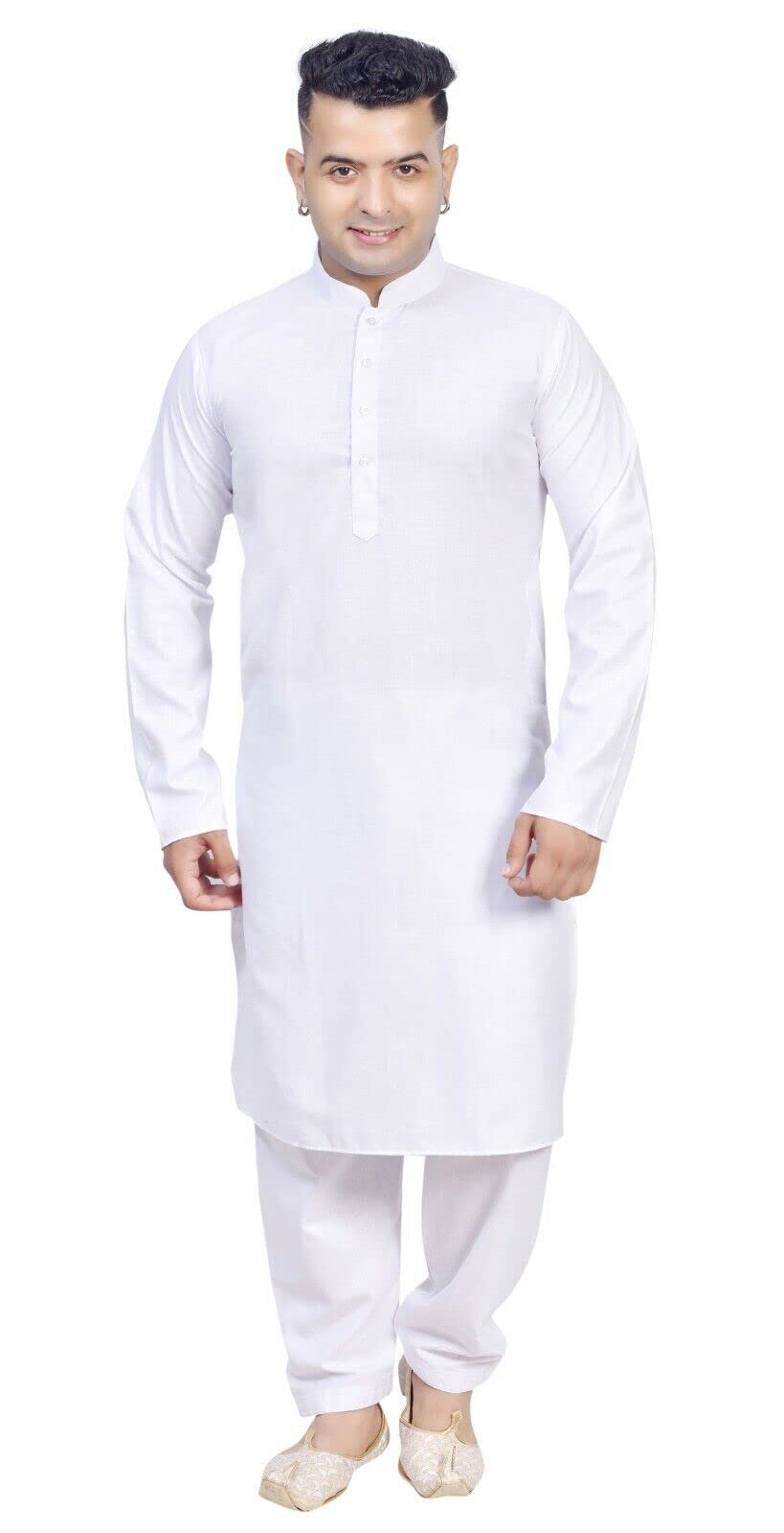 Desi Sarees Men's Plain Soft Cotton Plus Size Kurta Shalwar Kameez 1884