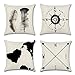 Produktbild Artscope 4er-Set Dekorativ Kissenbezug 45 x 45 cm, Baumwolle Leinen Kissenbezüge Dekokissen Kissenhülle Set Kissen Fall für Sofa Auto Schlafzimmer Zuhause Dekor (Feder/Kompass)