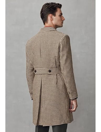 ONAXTDA Men's Houndstooth Overcoat Double Breasted Above Knee-Length Fall Spring Coat for Business Casual2