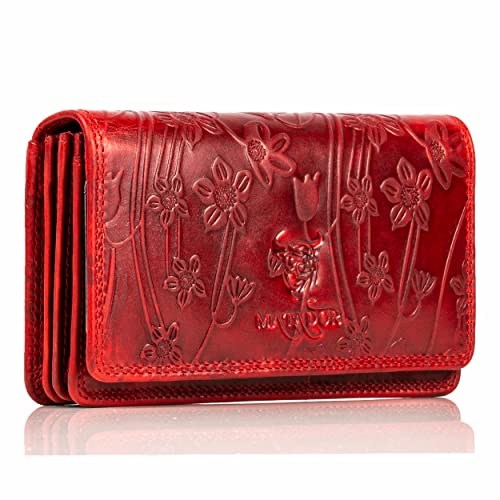 MATADOR Porte Monnaie Femme Cuir #VENEDIG avec Noble Boîte Cadeau, Portefeuille de Luxe avec RFID, Portefeuille Femme avec de Nombreux Compartiments à...