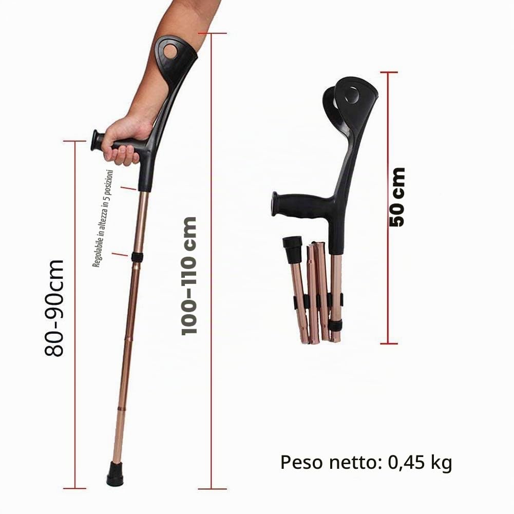 Stampelle avambraccio camminare aiuta il pieghevole stampelle utente Peso 120 Kg coppia del cambio con il gomito brace altezza in alluminio leggero massima regolabile antiscivolo / durevole,Marrone