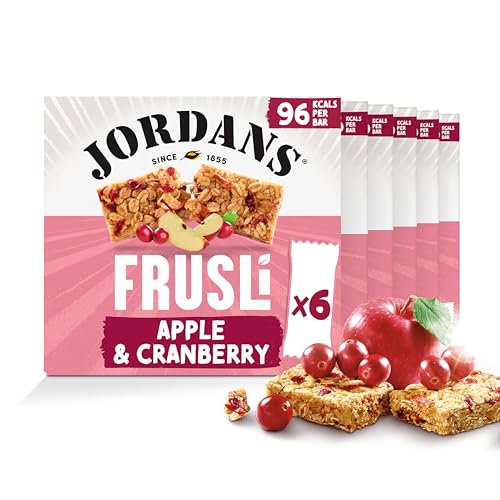 Jordans Frusli Chewy Oat Cereal Bar - Cranberry and Apple - British Baked Source of Fibre Snack Bars - No Artificial Flavours or Preservatives - Pack of 6 x 6 x 25g