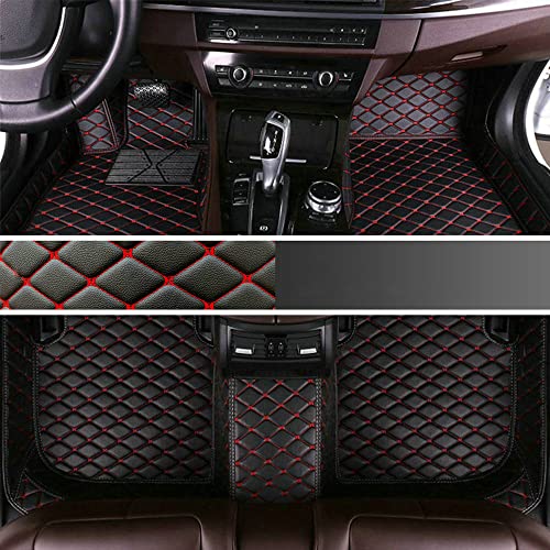 Personalisierung Anpassen Autofussmatten - 3D Luxus PU-Leder Auto Fussmatten Massanfertigung Nach Maß Fußmatten Kompatibel mit 99% AutoMarke Modell (Schwarz Rot)