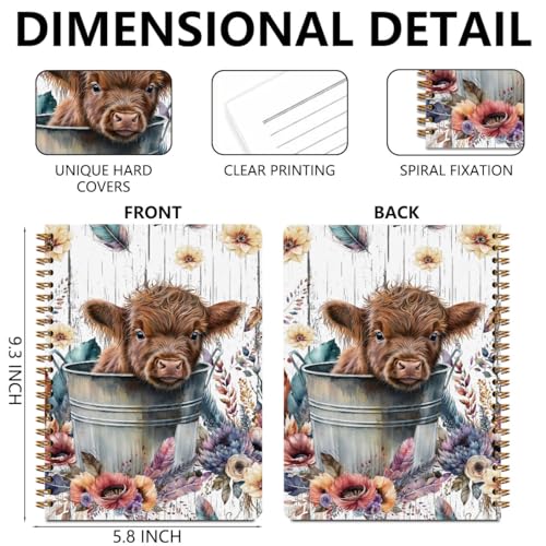 Image of 2Pcs Highland Cow Notebook, Cow College Ruled Spiral Notebook, Cows Print Stuff 160 Pages Hardcover Notebooks Journals for Writing Travel Business Office, Funny Aesthetic Notebooks for Women
