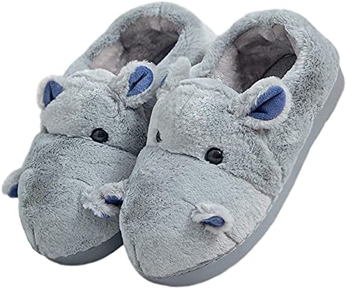 hippo feet slippers - Fuzzy Fluffy furry Hippo Slippers shoes for women men,winter warm Fashion cozy animal hippopotamus plush slippers sandals Home shoes for indoor outdoor,9.5-10.5,Gray-shoes