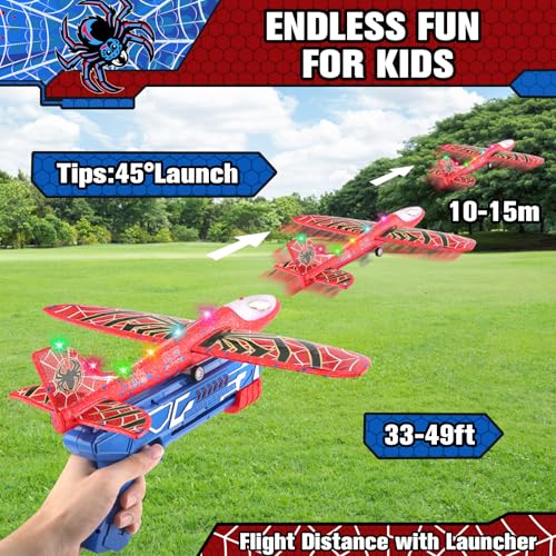 image for Fuwidvia 3 Pack Airplane Launcher Toys, 13.2'' Spider LED Foam Glider 