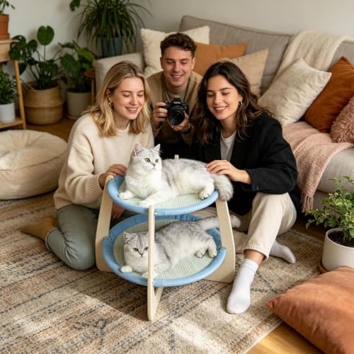 Lit rond pour chat en bois double couche lavable - 3