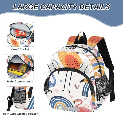 Kid's Backpack for Boys & Girls Toddler Bag Rainbow Bridge and Flamingos Backpack with Safety Leash4