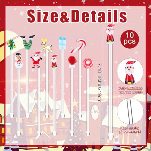 Yaomiao 10 Pieces Christmas Glass Swizzle Stick Xmas Cocktail Stirrers Santa Candy Snowman Glass Stir Sticks Reusable Transparent Stirring Rod for Drinks Coffee Holiday Party Bar(Santa)