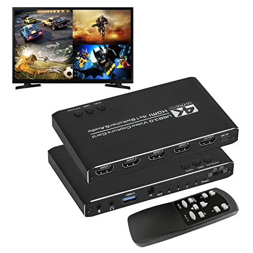 4 Channel USB3.0 HDMI Video Capture Card 1080P 60fps Video Caputre for Multi-Channel Board Game Record Live Streaming Broadcast Local Loop Out for PS4, Nintendo Switch, Xbox One