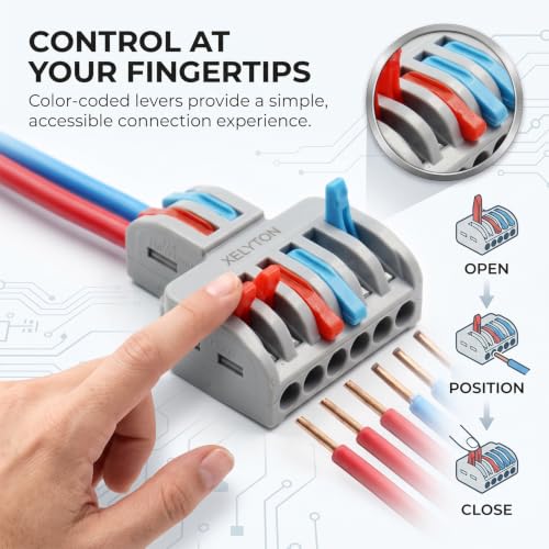 Image of XELYTON Wire Clip Connector, Universal Connection Terminals, Circuit Inline Splices Electric Connectors, Quick Connect & Freely Assemble Electrical Splicing Kit for Compact (2 in 6 Out, 5)