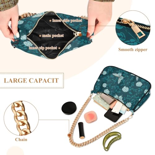 Clutch Shoulder Bags Tote Evening Purse Handbags for Women Aqua Butterfly Flower Hobo Bags with Zipper Closure4