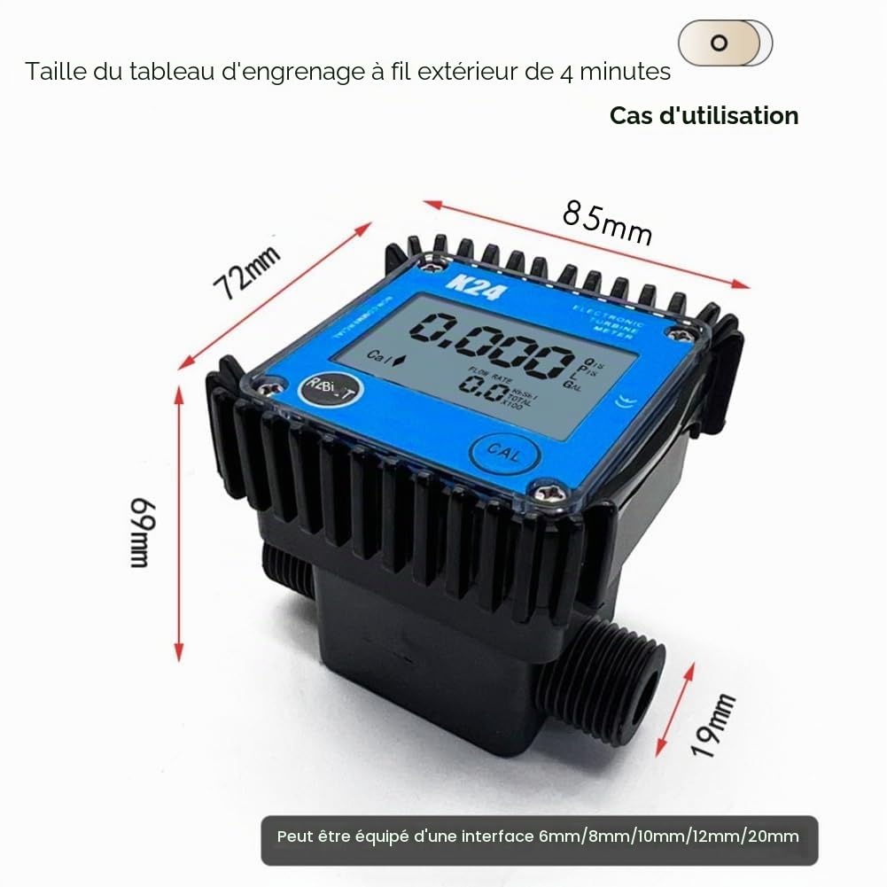 G1/4- G1 - Faible débit - Compteur numérique - Débitmètre à engrenages - Essence, hydraulique, de soja, eau facile à utiliser - 0,1-7 l/min.