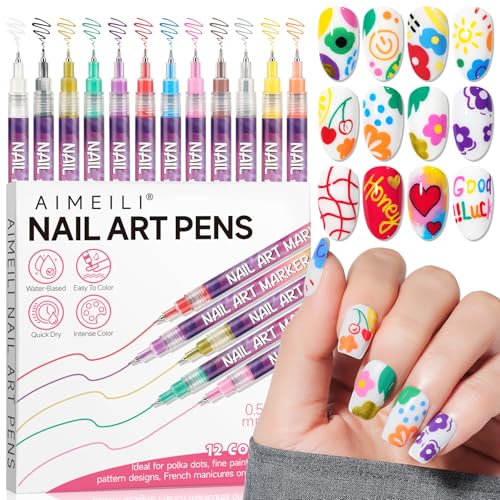 AIMEILI 12 Farben Nail Art Stifte Set Nail Art Marker Polierstift DIY Nagel Graffiti Stifte Schnelltrocknender Nagellack Stift Pastell Nagellackstifte für Nägel 002