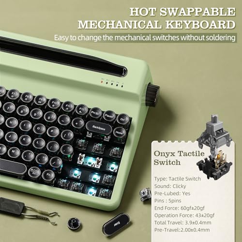 Image of YUNZII QL75 Wireless Typewriter Hot Swap Retro Mechanical Keyboard,Punk Round Keycaps,RGB Backlit QMK /VIA Programmable,Multi-Device Keyboard with 2.4GHz /Type-C /BT5.0 (Green, Onyx Switch)