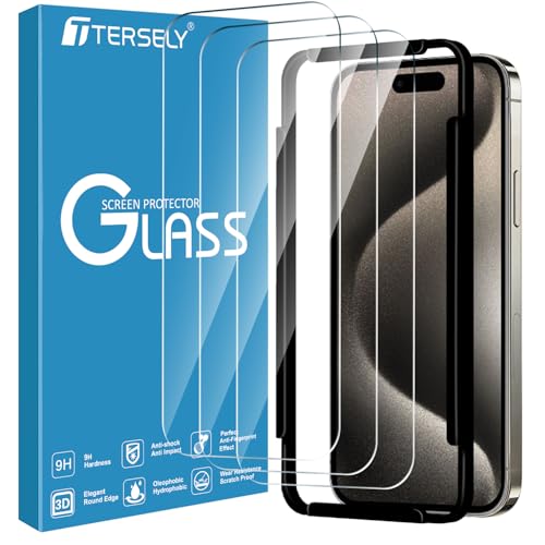 T Tersely [3 Pack] Tempered Glass Screen Protector for iPhone 15 Pro [6.1 inch] with Installation Alignment Frame Premium HD Case Friendly Screen Protector Film