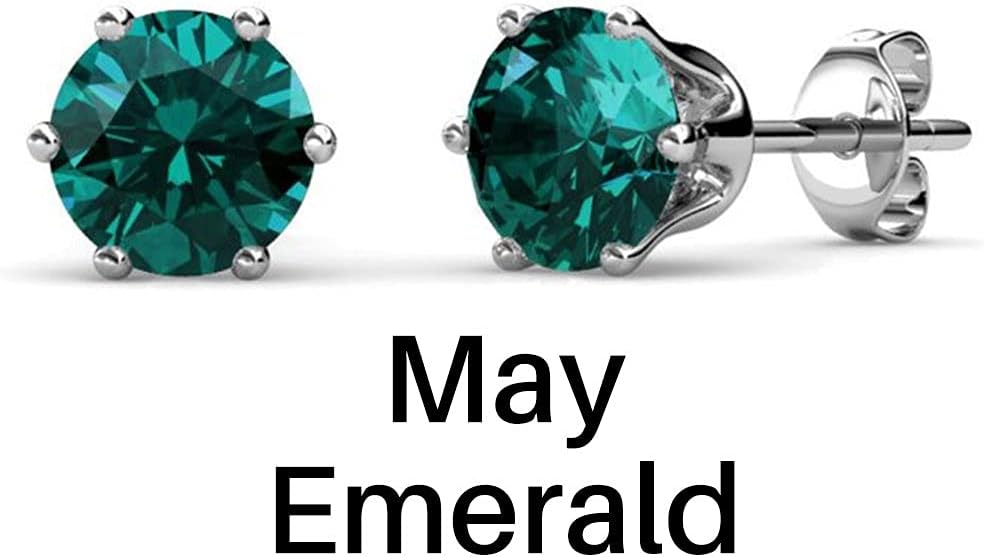 Cate & Chloe May Birthstone Earring and Necklace Set - 18k White Gold Plated with 1ct Genuine Gemstone Crystals, Birthstone Jewelry for Women