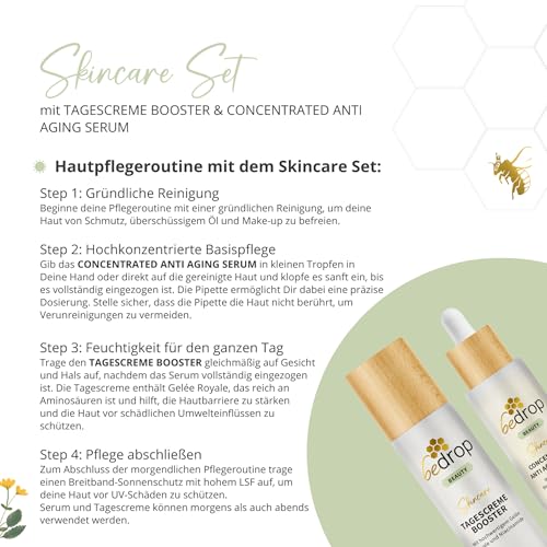 bedrop Skin Care Set - Concentrated Anti Aging Bienengift Serum & Tagescreme Booster Gesichtscreme im Set - Bei Falten für Gesichtspflege