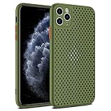 Mixneer Heat Dissipation Phone Case, New Breathable Hollow Cellular Hole Heat Dissipation Case Full Back Camera Lens Protection Ultra Slim TPU Case Cover (Army Green, Compatible with iPhone 12 Mini)