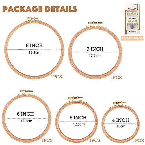 Image of MUFEKUM 5 Pcs 5 Sizes Beech Wood Embroidery Hoops 4 inch 5 inch 6 inch 7 inch 8 inch | Cross Stitch Hoop Wooden Circle for Embroidery, Needlework, Art Craft Sewing and Hanging, Wedding Wreath Decoration