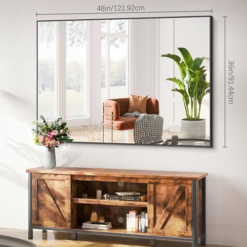 Image of COFENY Black Bathroom Mirror, 48 inchX36 inch Rectangle Mirrors for Wall Metal Frame, Modern Vanity Wall Mirror for Bathroom Living Room, Entryway Hangs Horizontal or Vertical