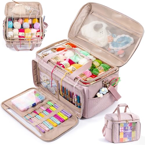 Image of MYBAGZING Large Yarn Storage Bag,Crochet Bag Organizer,Yarn Bags for Crocheting,Crochet Storage Bag with Pockets for Crochet Hooks, Crochet Accessories,Knitting Bags,Gifts for Crocheters