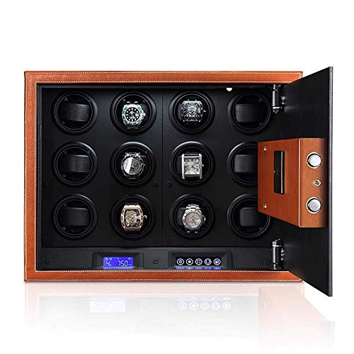 Caja de seguridad para armario, caja de seguridad para 12 enrolladores de reloj, para 12 relojes automáticos Motor silencioso / fácil configuración / 4 modos preprogramados, cuero de microfibra, pant