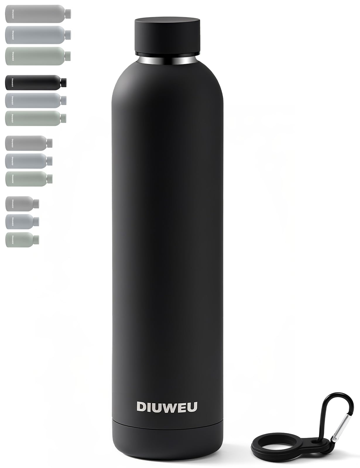 Stainless Steel Water Bottle Double Wall, Insulated Metal Water Bottle with Clip, 350ml/500ml/750ml/1L, BPA Free, 24hrs Cold & 12hrs Hot, Suitable for Sports, Camping, Hiking, Cycling, Gym, Travel