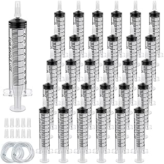 30 Pack 10ml Plastic Syringe, Syringe Tools Individually Wrapped with Sealing Cap&Soft Tube for Scientific Labs Measuring Watering Feeding Pets Oil or Glue Applicator (10ml)