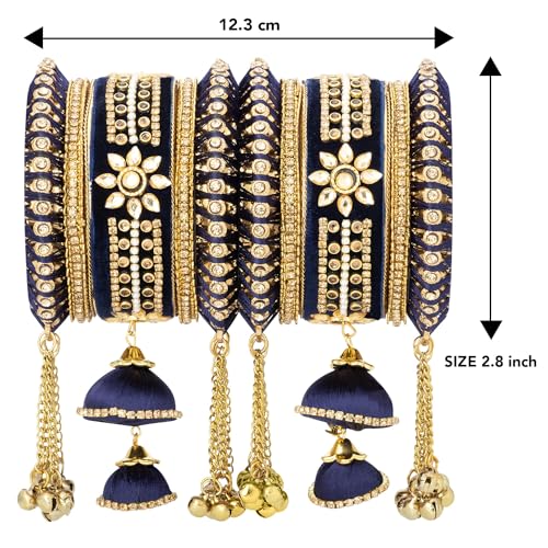 Image of Peora Velvet Matching Kundan Floral Silk Thread Chura Bangle Set for Women (2.8 inch)