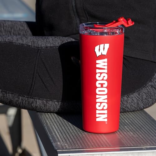Image of Rico Industries NCAA Wisconsin Badgers Standard 24oz Stainless Steel Tumbler with Lid and Dual Functioning Lid
