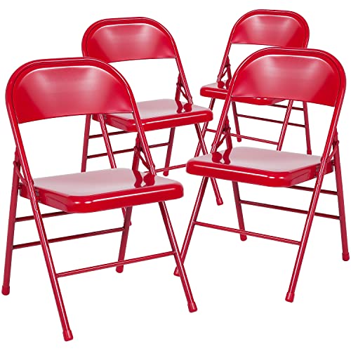 Flash Furniture 4 Pack HERCULES Series Triple Braced & Double Hinged Red Metal Folding Chair