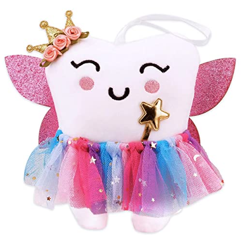 SQIMZAR Tooth Fairy Pillow Tooth Fairy Plush Dolls for Girls with Pocket and Glittering Wings Tooth Fairy Gifts Bag Pouch for Girls