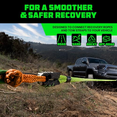 Image of Rhino USA Synthetic Soft Shackle Rope (2-Pack) - 44,050lb Offroad Recovery | 1 /2in x 22in Soft Shackles, 44,050lb Min Break Strength. For Truck, UTV, ATV. Compatible with Jeep, Toyota, Ford. Orange