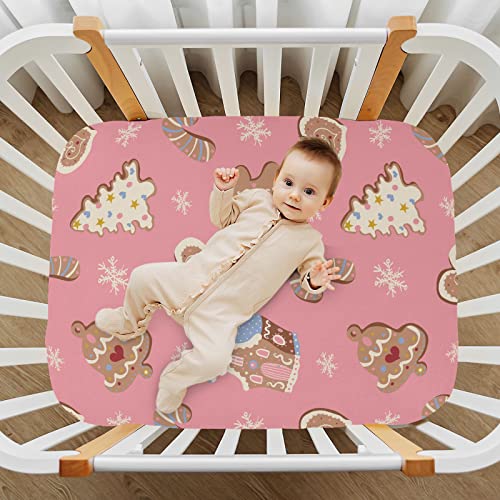 Image of Christmas Gingerbread Houses Crib Sheets Soft Breathable Fitted Baby Playard Sheets Mattress Cover for Girls Boys, 39 inch x 27 inch x 5 inch