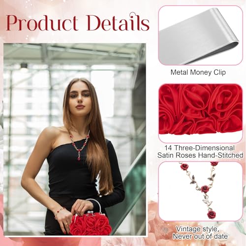 Image of Hicarer 5 Pcs Women Rose Clutch Purse Rose Jewelry Accessories Set